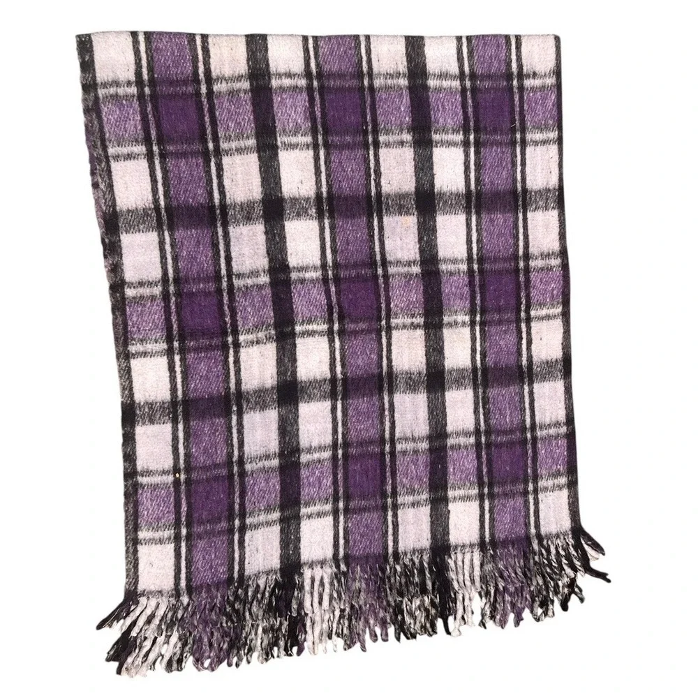 Purple Black White Plaid Throw Blanket 60x76